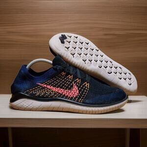 Nike Shoes Mens 10 Free RN Flyknit 2018 Black Flash Crimson Blue Athletic Gym